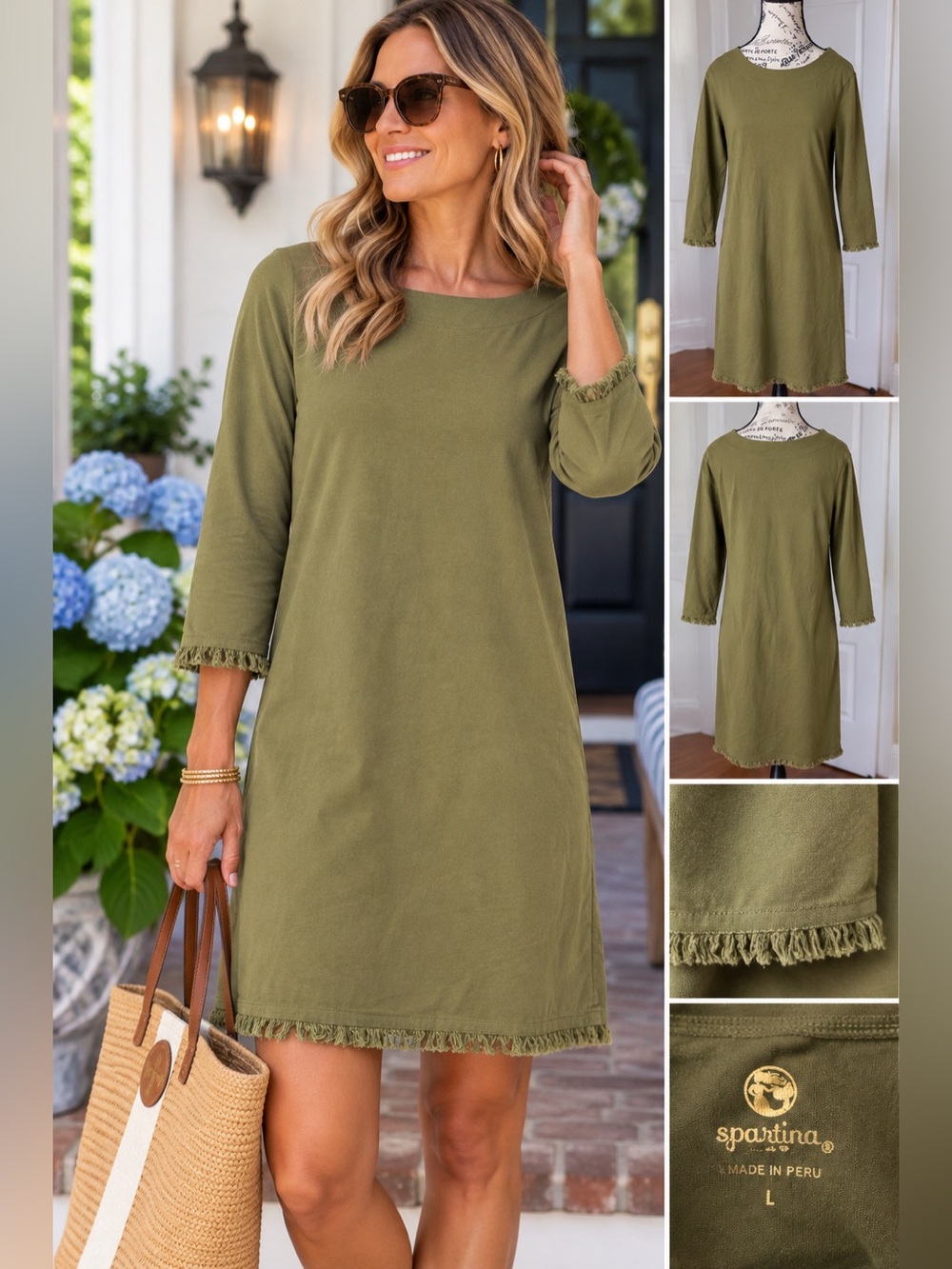 Spartina 449 Jane Olive Green Island Fringe Dress